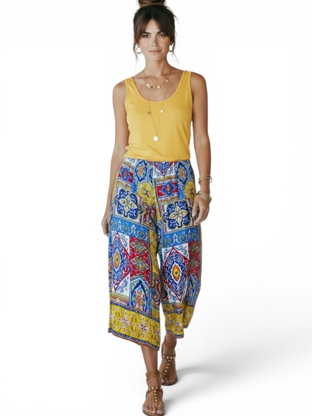 Haute Hippie Linen Blend Boho Colorful Crop Harem Palazzo Pants Women’s SZ 2X